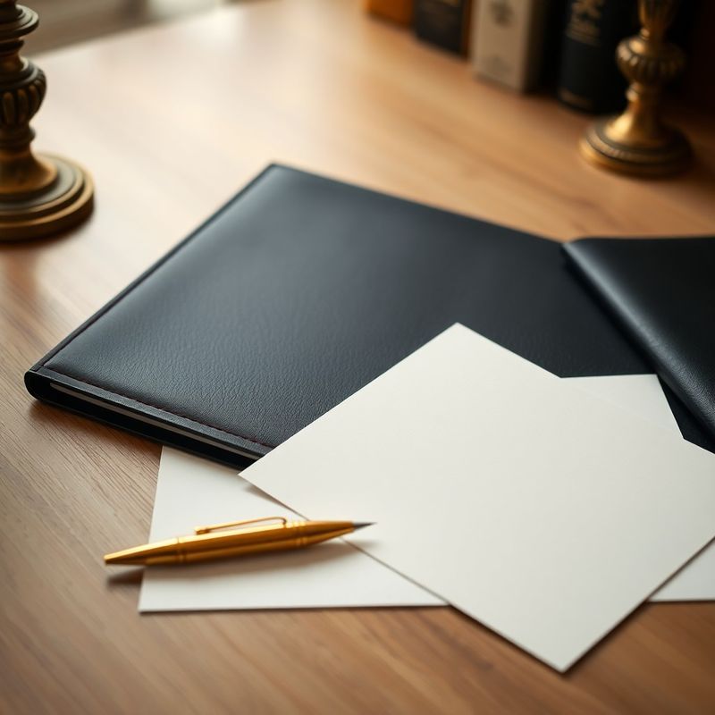 Detail čistého pracovního stolu s koženými deskami a zlatým perem